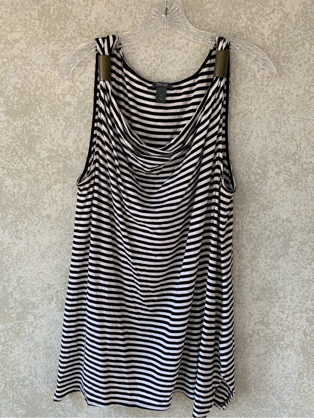 Kenneth Cole Reaction Black & White Striped Cowl Neck Tank